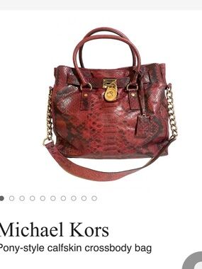 Michael Kors Red Python-Print Crossbody Tote with Gold Hardware